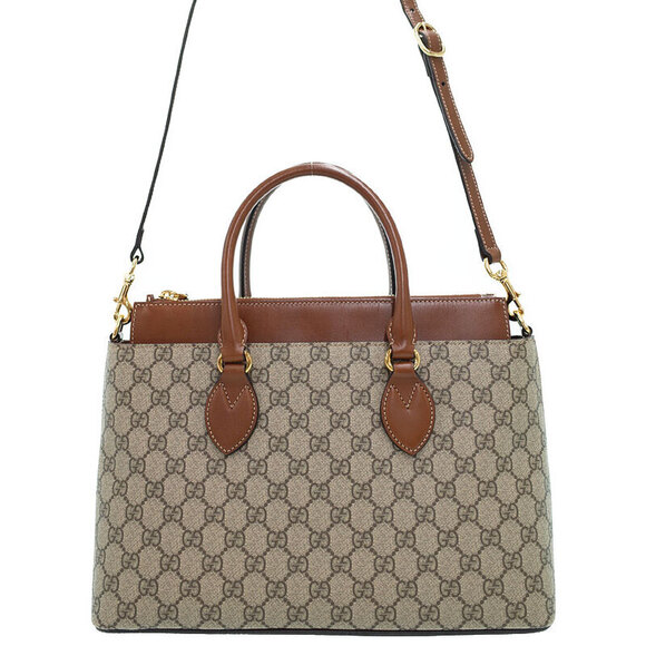 Gucci Handbags - Gucci GG Supreme Monogram Moon Calfskin Zip Top 2way Tote Brown